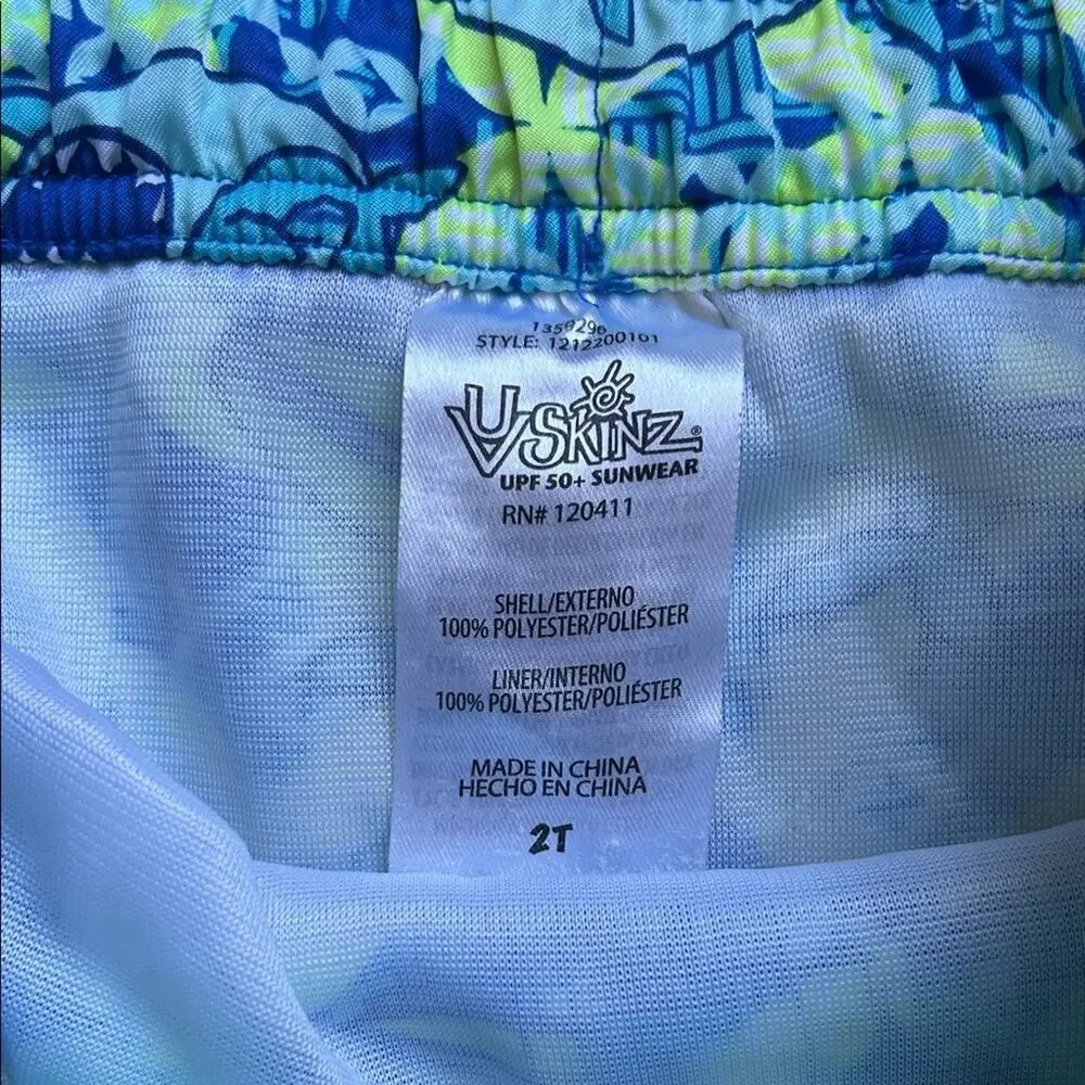 UV Skinz Toddler Boys Shark Print Swim Shorts, Blue/Green, Size 2T, UPF 50+